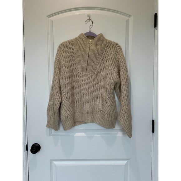 MNG Wool Blend Cream Mock Zipper Neck. Sweater Size Small - Picture 1 of 6
